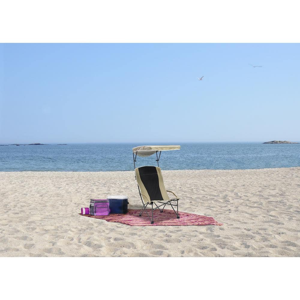 Graphite and Tan High Folding Camping Chair with Canopy