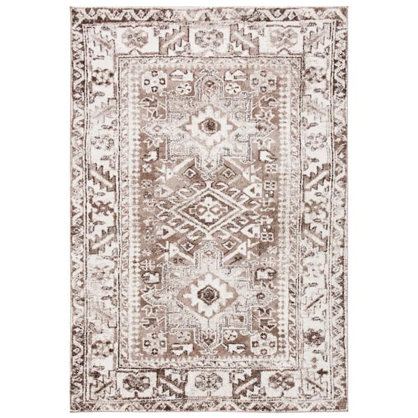 Vintage Hamadan Brown/Ivory 9 ft. x 12 ft. Floral Border Area Rug