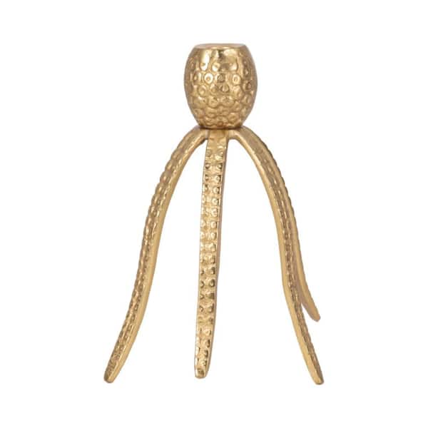 Liv & Skye 10 in. Gold Metal Novelty Octopus Taper Candle Holder