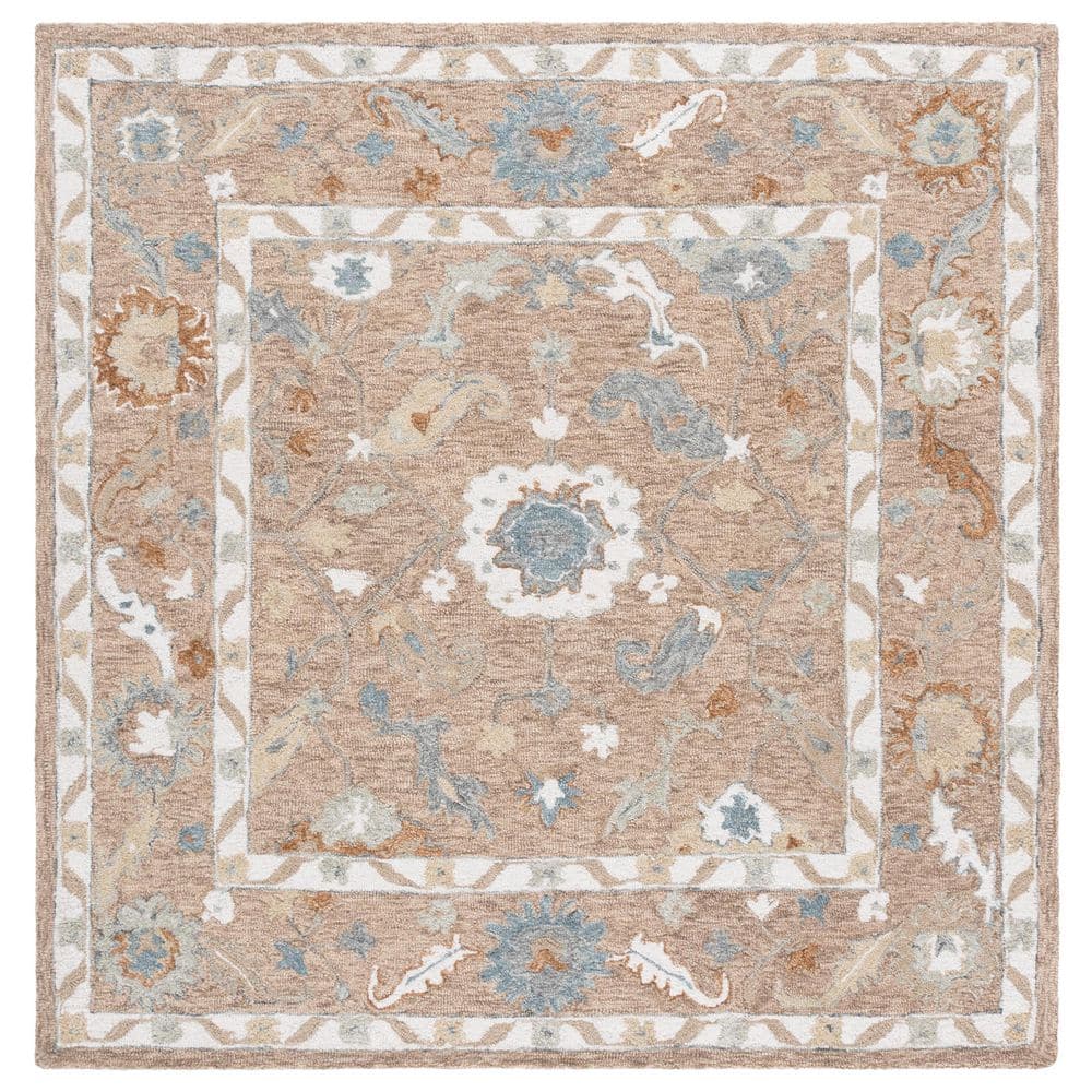 SAFAVIEH Metro 6 ft. x 6 ft. Beige/Rust Geometric Ornate Border Square ...