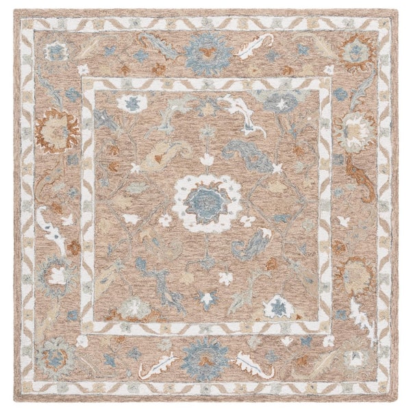Metro 6 ft. x 6 ft. Beige/Rust Geometric Ornate Border Square Area Rug