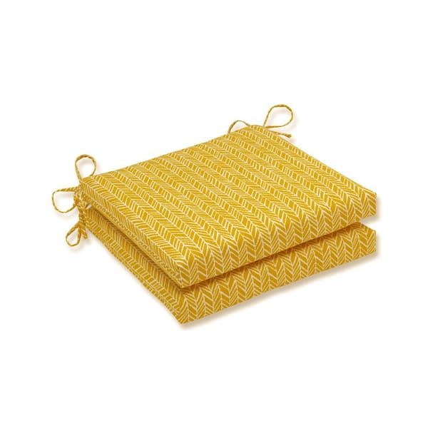 Pillow Perfect 20 in. x 20 in. Outdoor Dining Chair Cushion in Yellow/Ivory (Set of 2)