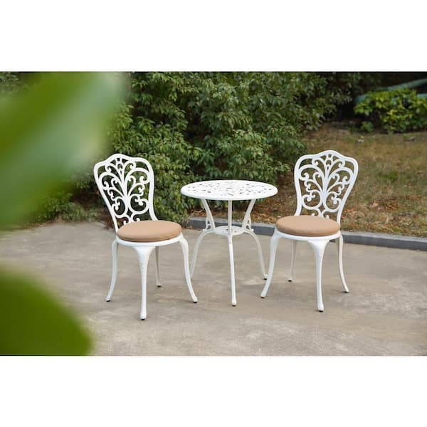 White 3-Piece Rust-Resistant Cast Aluminum Outdoor Bistro Set