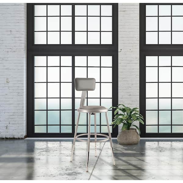 19 in.- 27 in. Height Adjustable Grey Heavy Duty Vinyl Padded Steel Stool with Backrest (2-Pack)
