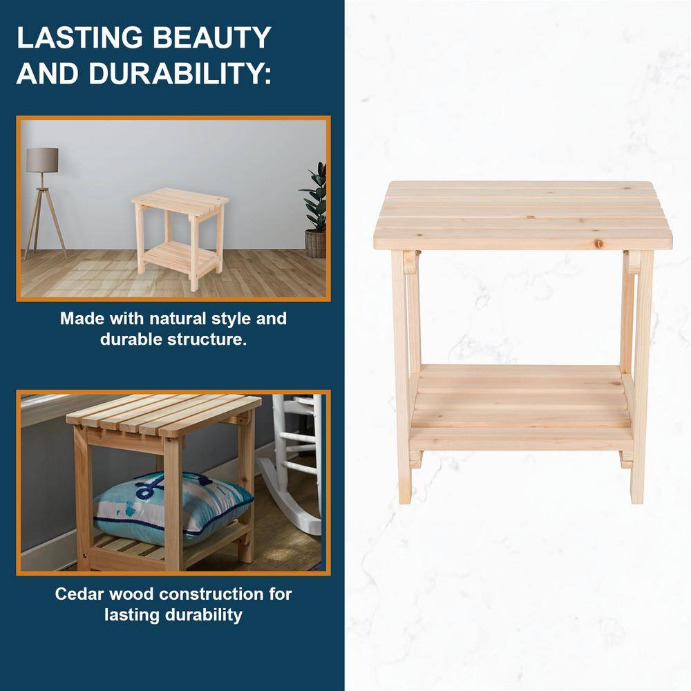 Natural Cedar Rectangular Outdoor Side Table with Shelf