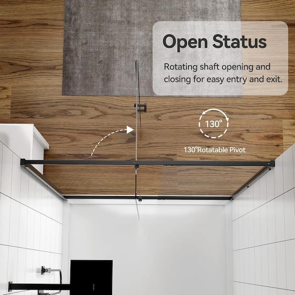 38 in. to 42 in. W x 71 in. H Pivot Semi-Frameless Shower Door in Black with Tempered Glass