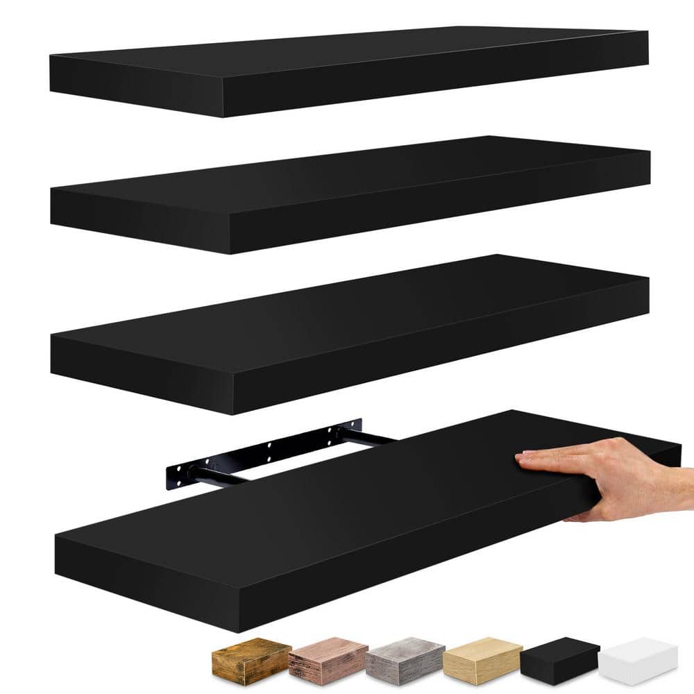 Black Faux Wood Floating Wall Shelves Set of 4