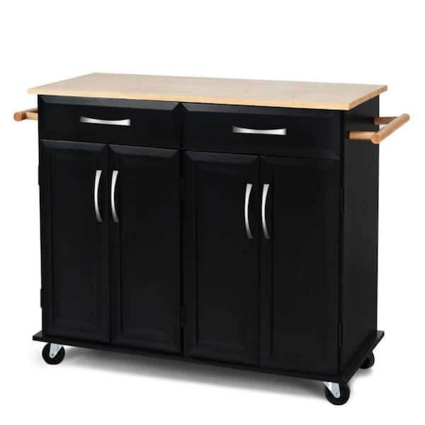 dubbin Rolling Kitchen Island Cart with Rubber Wood Top and Smooth ...