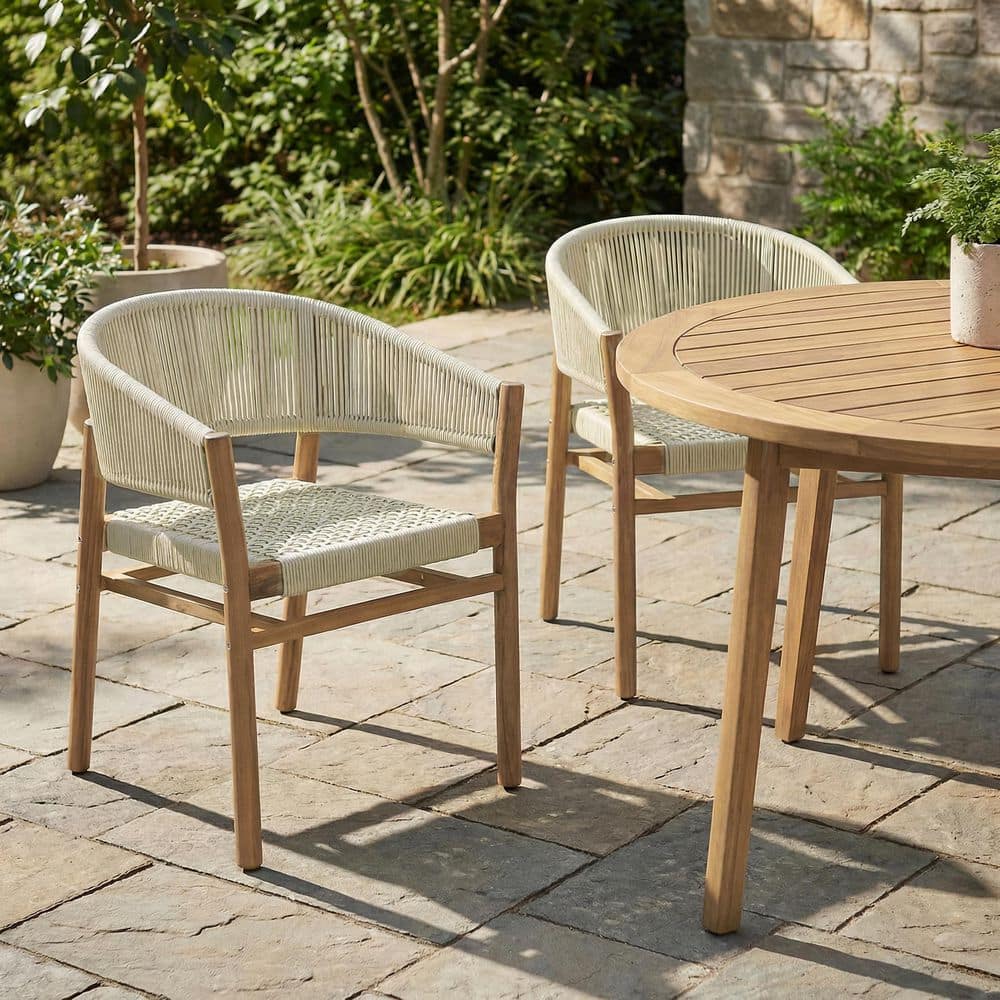 2-Pack Outdoor Beige Wood Woven Rattan Lounge Chairs, Outdoor Armchairs 2 Person Seating Group Ergonomic Garden Chairs price history on PriceWatchPro