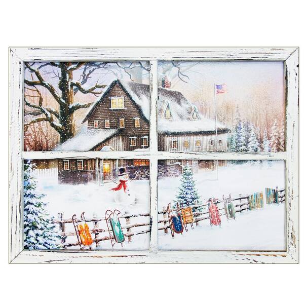 Trendy Decor 4U "Snowman with sleds" by Opportunities Canvas Wall Art