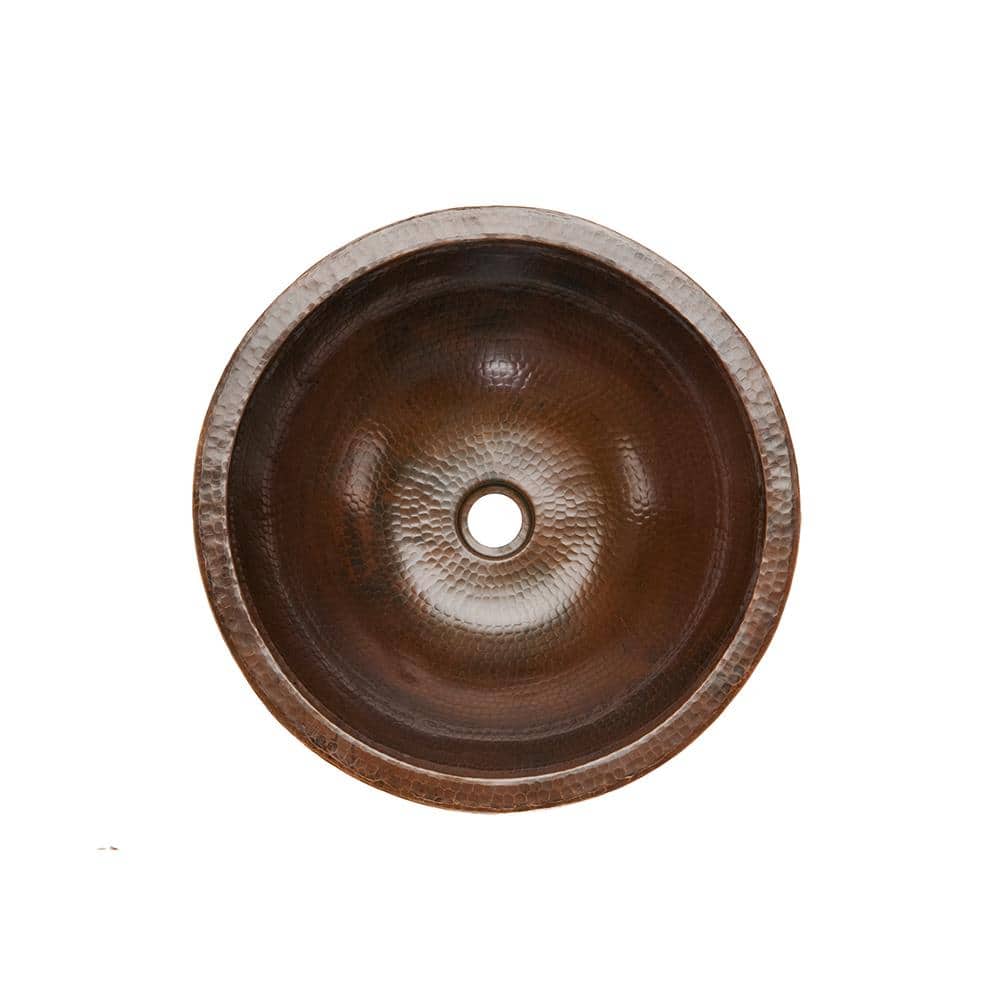 17'' Round Hammered Copper Vessel Sink in Oil Rubbed Bronze