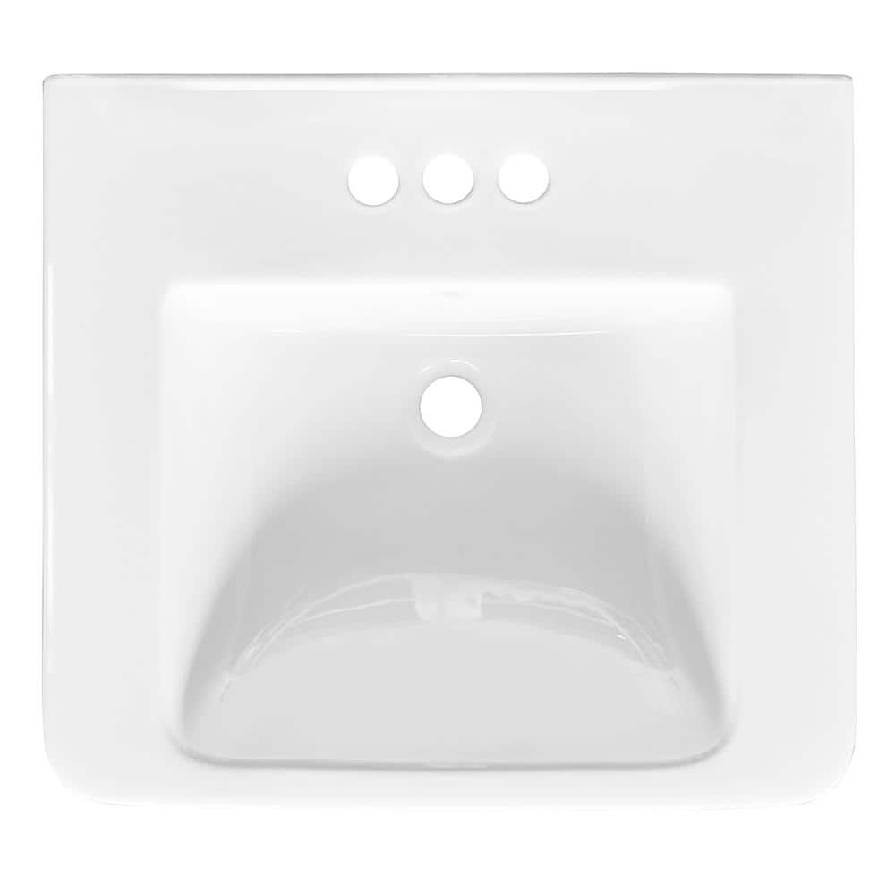 Fiona 7.28 in. Pedestal Sink Basin in White Fine Fireclay with 4 in. Faucet Spread