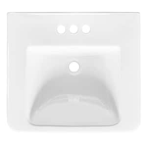 Fiona 7.28 in. Pedestal Sink Basin in White Fine Fireclay with 4 in. Faucet Spread