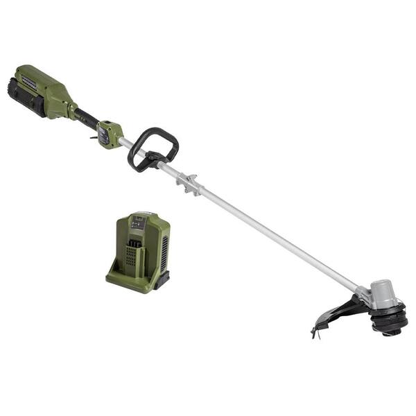 Green Machine 62V Cordless Battery 16in. String Trimmer Cut Swath Brushless Motor with Auto-wind spool and 2.5 Ah Battery and Charger