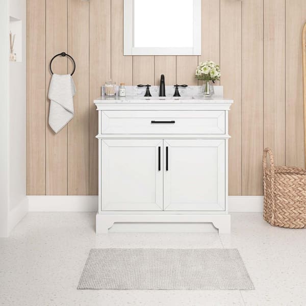 Home Decorators Collection Cherrydale 36 in. W x 22 in. D x 34 in. H Single Sink Bath Vanity in White with White Engineered Marble Top