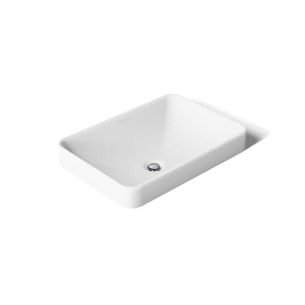 Vox Rectangle Vitreous China Vessel Sink in White with Overflow Drain