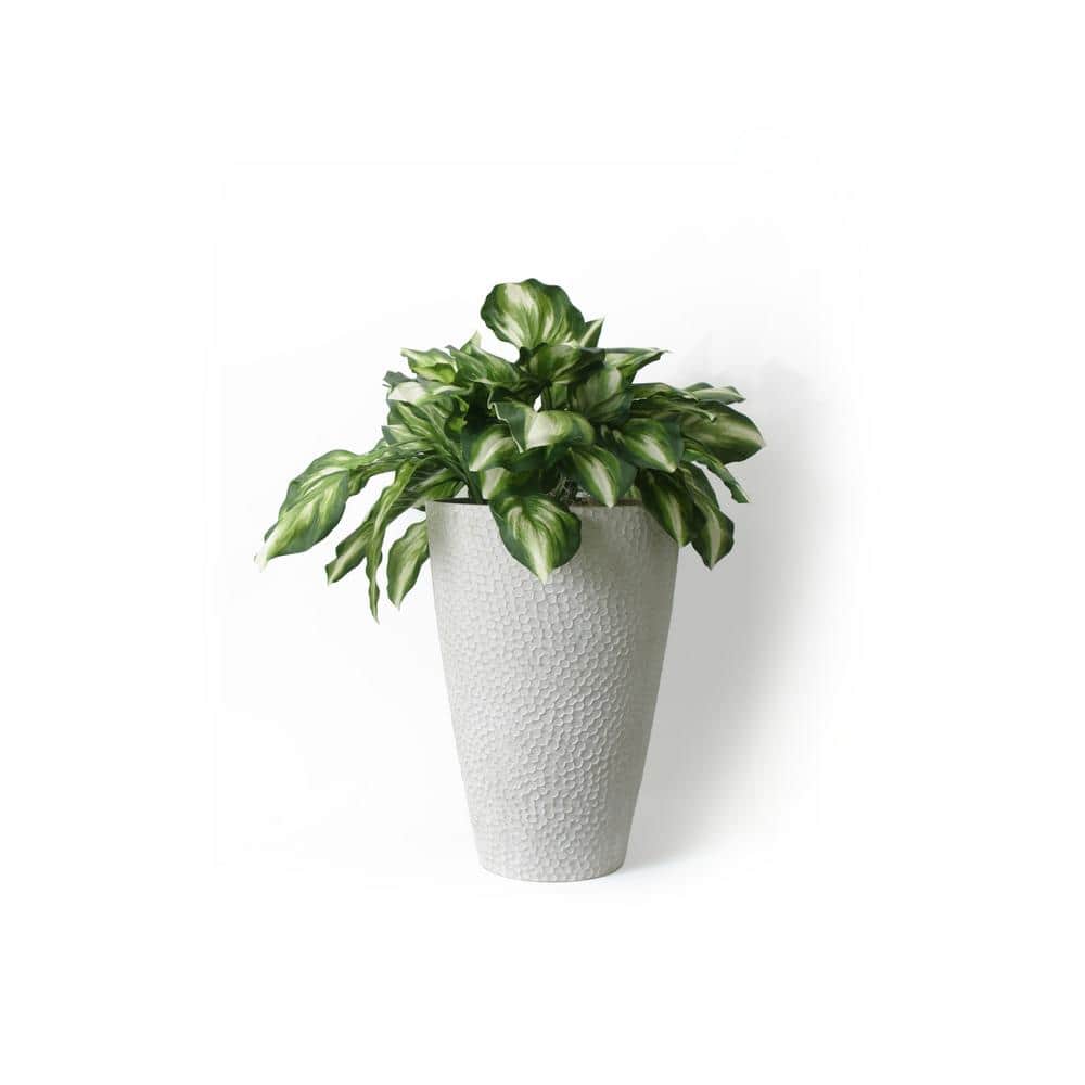Weathered White Large Round Outdoor Planter with Hammered Texture