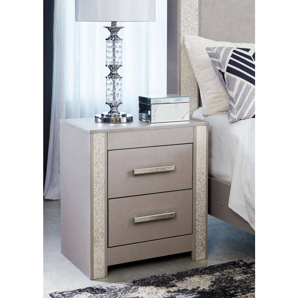 Gray Contemporary 2-Drawer Nightstand with Glitter Accents