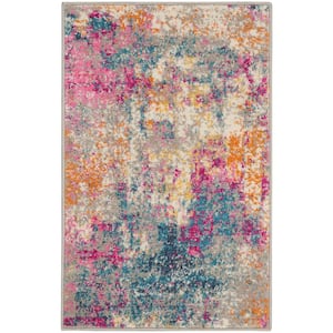 Passion Ivory/Multi doormat 2 ft. x 3 ft. Abstract Contemporary Kitchen Area Rug