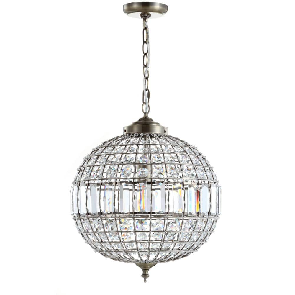 Georgina 16" Antique Brass Crystal LED Drum Pendant
