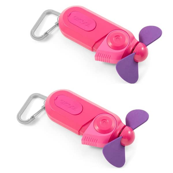 O2COOL 3 in. Sport Misting Fan Carabiner Clip, Personal Raspberry (2-Pack)