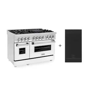 48 in. 7 Burner Double Oven Dual Fuel Range with White Matte Door in Stainless Steel with Griddle