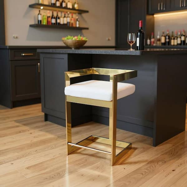 36.00 in. H Gold, Gray Counter Height Metal Bar Stool with Velvet Seat Set of 1