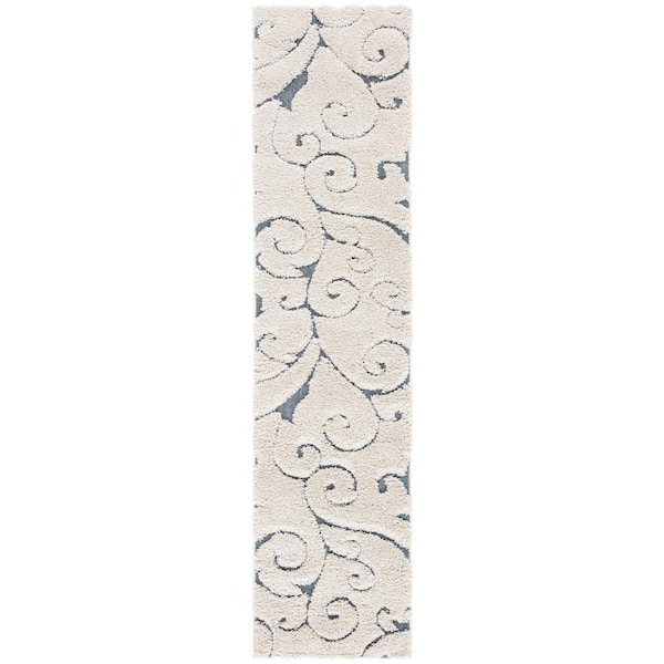 SAFAVIEH Florida Shag Beige/Blue Gray 2 ft. x 9 ft. Geometric Runner Rug