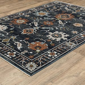 Key Blue/Rust 5 ft. x 8 ft. Vintage Oriental Polyester Fringed-Edge Indoor Area Rug