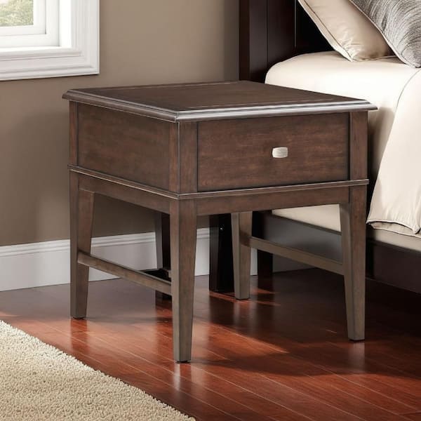 Merry 25.5 in. Brown Rectangle Birch Wood End Table with USB Ports and Drawer