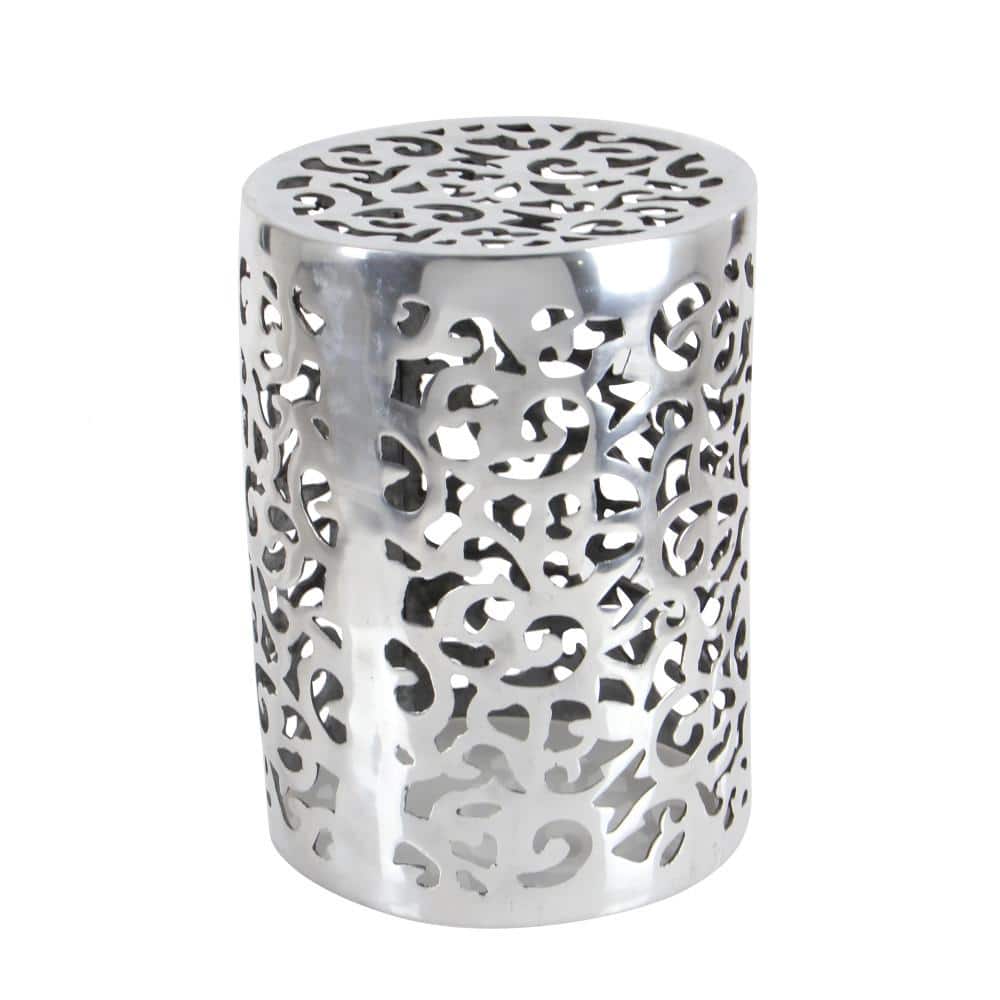 Polished Silver Round Metal Accent Table with Precision Cut Design