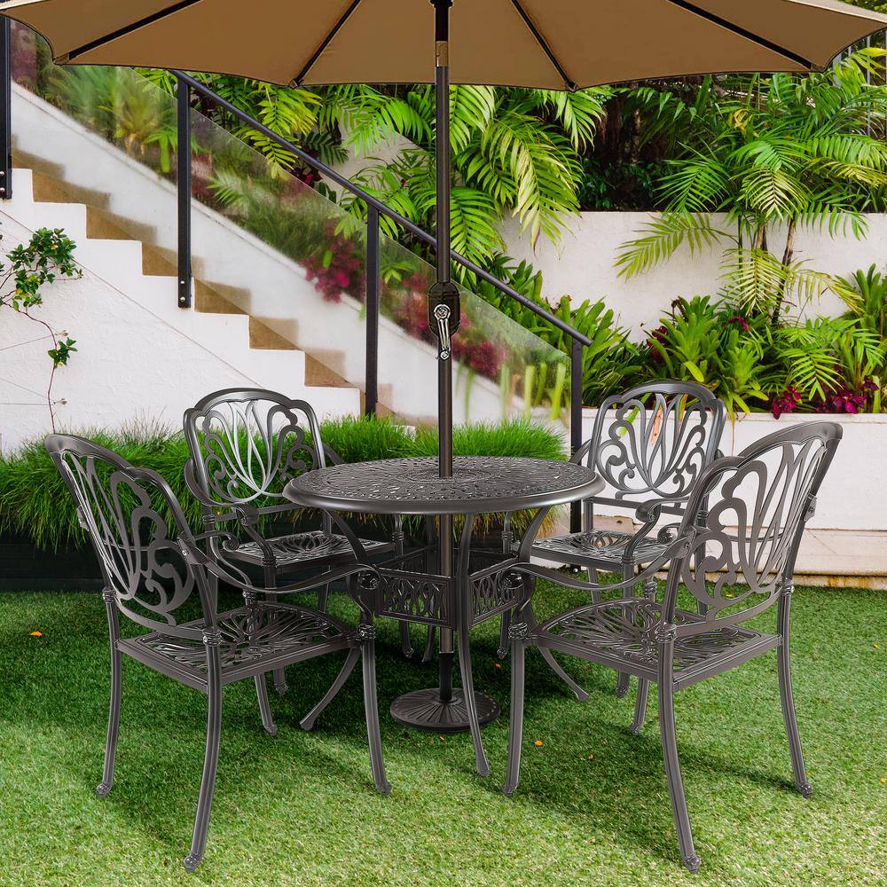 5 Piece Cast Aluminum Patio Outdoor Furniture Dining Table Set for Patio Ga