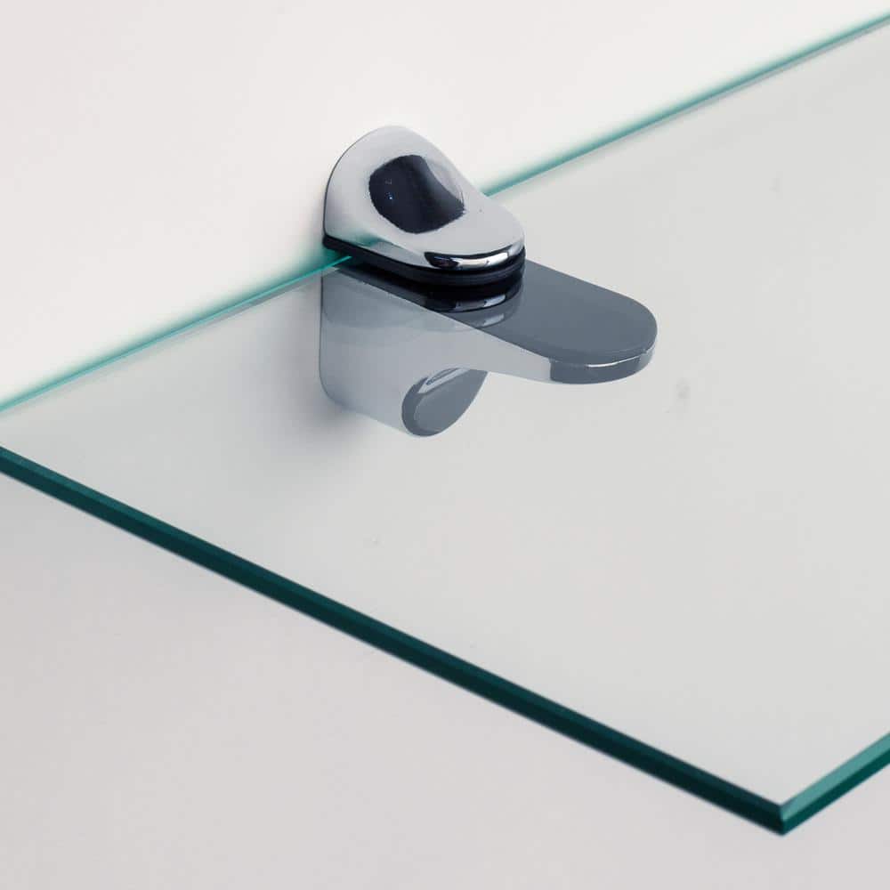 Modern Black Glass 20" Floating Wall Shelf Set with Chrome Brackets