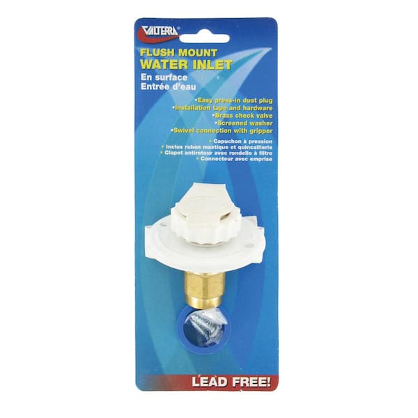 Valterra Flush-Mount Water Inlet - FPT Flange, White (Carded)