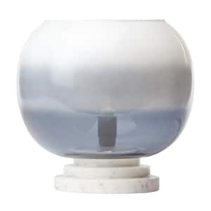 Samantha 13 in. White Stacked Base Table Lamp with Blue/White Glass Globe Shade