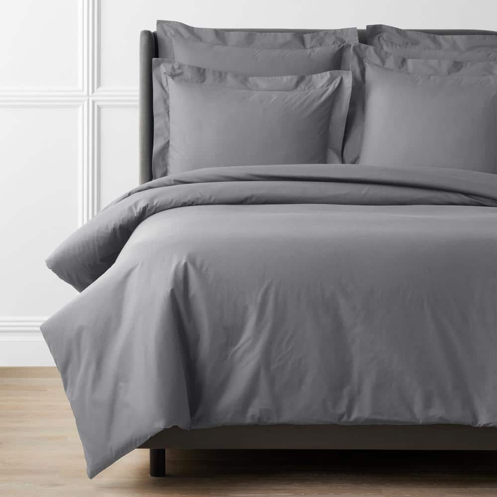 The Company Store Pewter Solid Supima Cotton Percale Full Duvet Cover ...