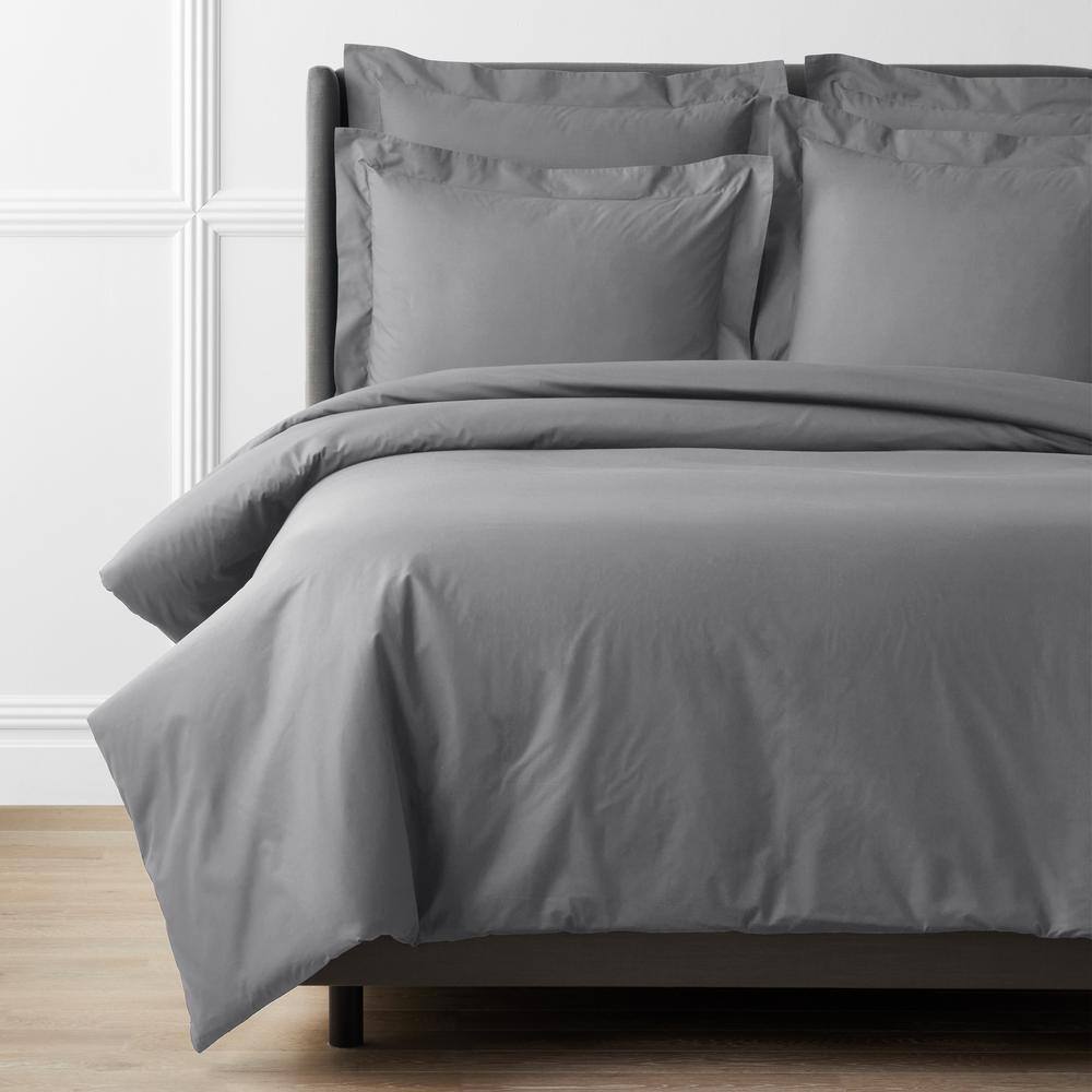 The Company Store Pewter Solid Supima Cotton Percale Queen Duvet Cover