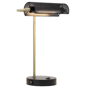 16in. Black LED Bank/Office/Bedside Reading Metal Desk Lamp with USB Charging Port, 360 º Rotatable Lampshade