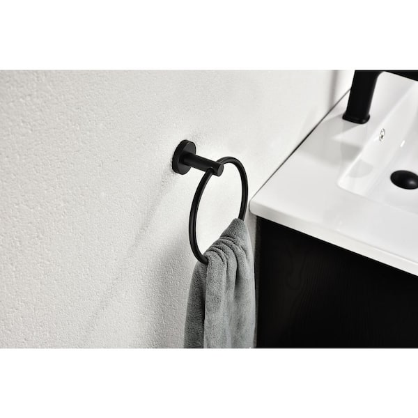 Towel Rack Black Aluminum Towel Ring Holder Bathroom Wall Ring