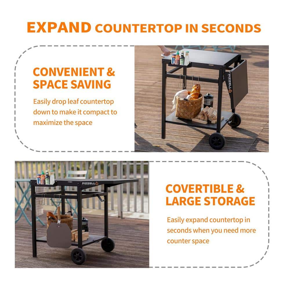 Small Black Steel Foldable Outdoor Grill Table Cart
