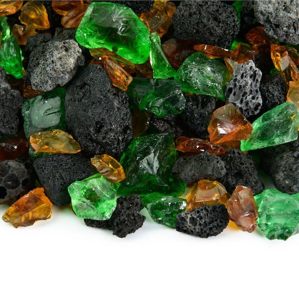 Fire Pit Essentials 3/8 in. to 3/4 in. 10 lbs. Kilauea Forest Fire Glass & Lava Blend for Indoor and Outdoor Fire Pits or Fireplaces