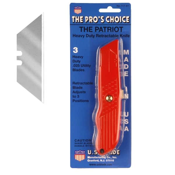 U.S. BLADE Patriot Deluxe Retractable Utility Knife with 3 Utility Blades Per Card (Set of 3)
