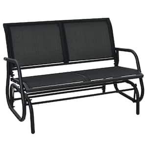 Patio Metal Fabric Swing Glider Bench Loveseat Rocking Chair Backyard Poolside Black