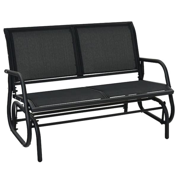 Gymax Patio Metal Fabric Swing Glider Bench Loveseat Rocking Chair Backyard Poolside Black