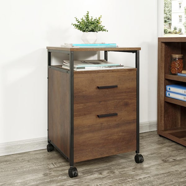 HOMESTOCK 18 in. W Brown Oak Solid Wood Rectangle Transitional Nightstand