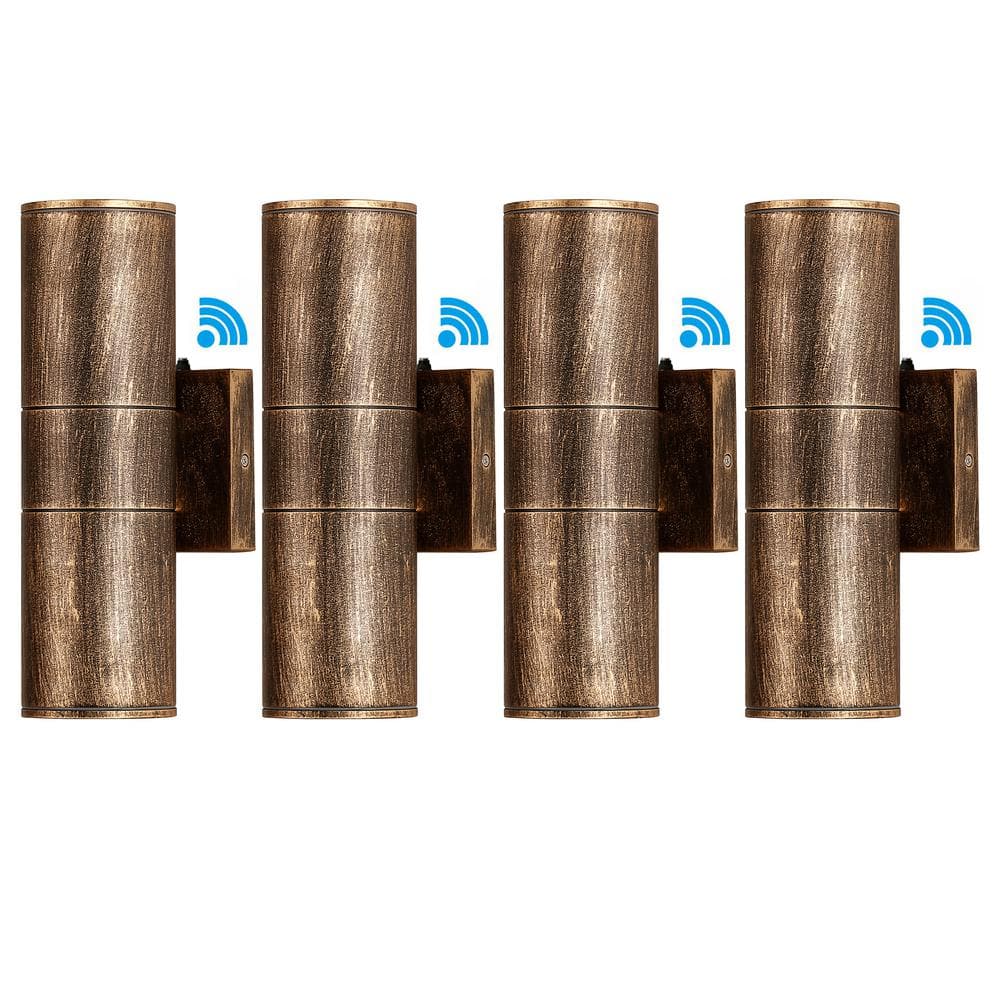 HKMGT 12-Watt Bronze Dusk to Dawn Cylinder Outdoor Hardwired Wall Lantern  Scone with Integrated LED, 2700K (4-Pack) BD01GYNC03xy4P - The Home Depot