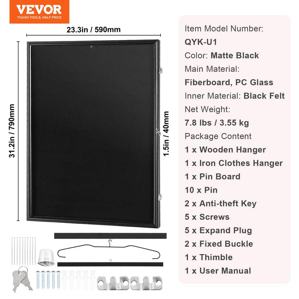 Large Matte Black Lockable Jersey Display Frame with UV Protection