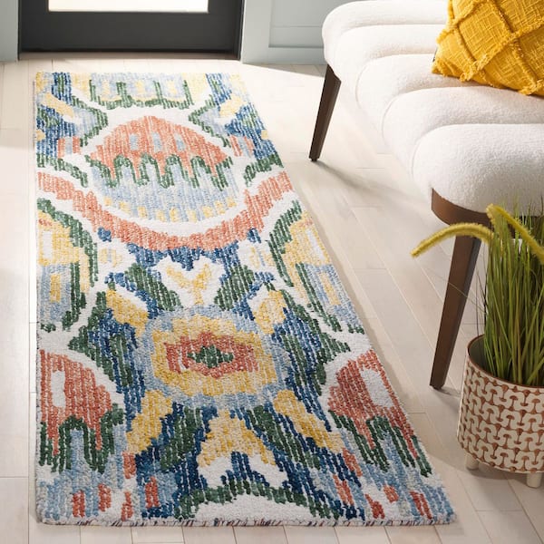 Ikat 2 ft. x 8 ft. Green/Rust Abstract Mayan Runner Rug