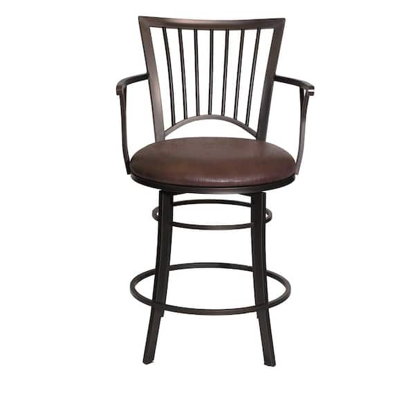 Steve Silver Bayview 24 in. Gunmetal Steel Counter Stool with Swivel Base and Coach Brown Microfiber Seat