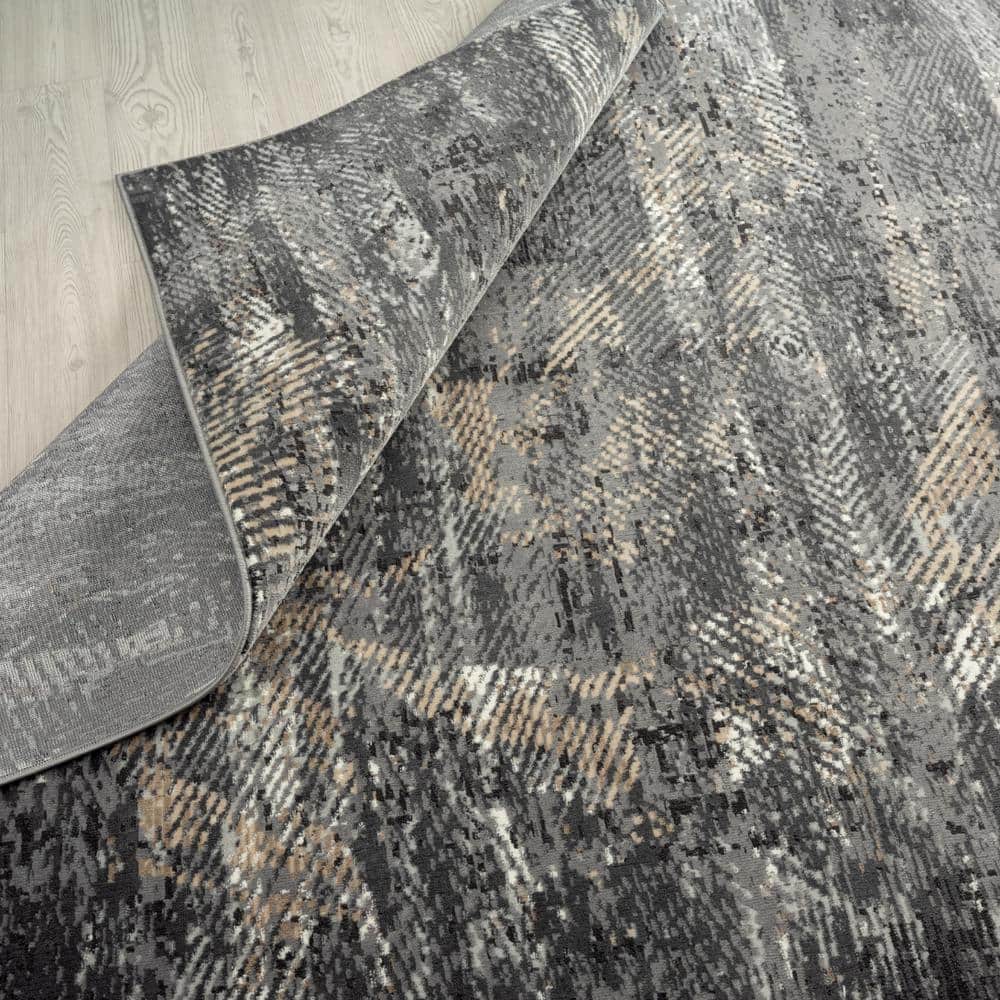 Granite Gray Rectangular Synthetic Easy Care Area Rug